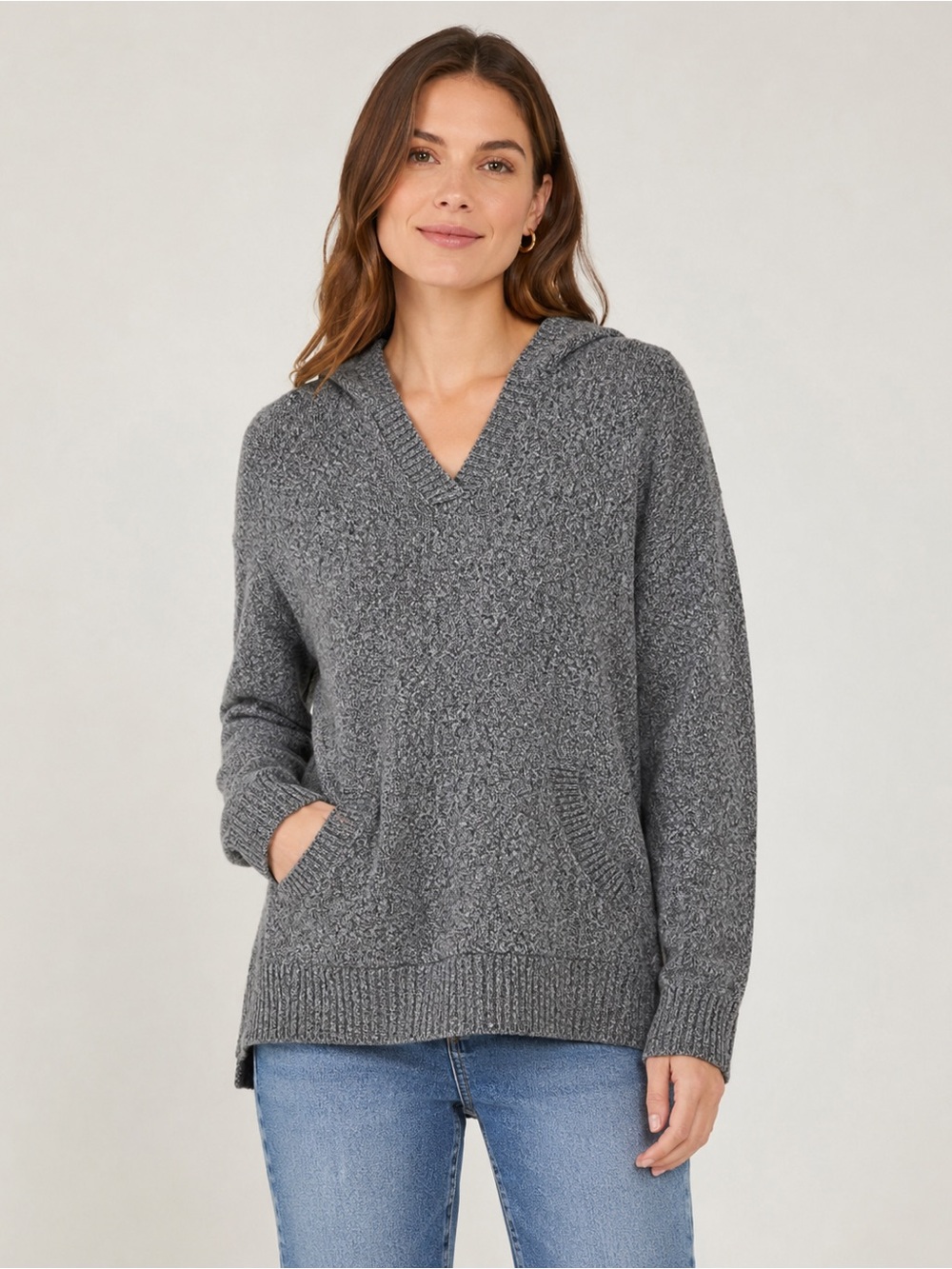 Market & Spruce Gray Marled Knit Hoodie Sweater Size XL